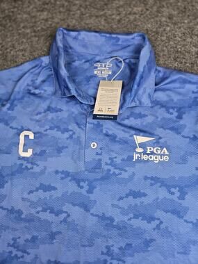 PGA Captains Golf Performance Polo AOP Mens Med Jr League Garb Blue NWT